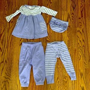 Hanna Andersson Lavender Skater Dress with diaper cover, leggings, and sweatpant